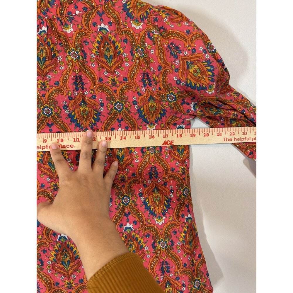 Talbots Petite SP Pink Paisley Floral Metallic Long Sleeve Ruffle Blouse Top - Picture 6 of 8